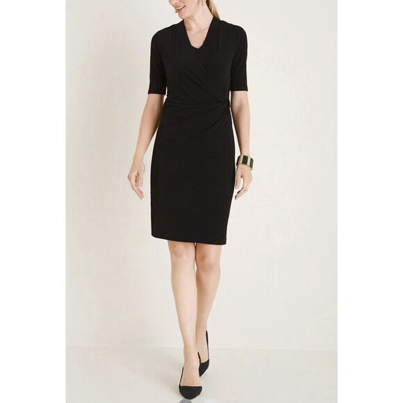 Chicos Drape Neck Dress - Size 2/ US 12-14- Black - Picture 1 of 8